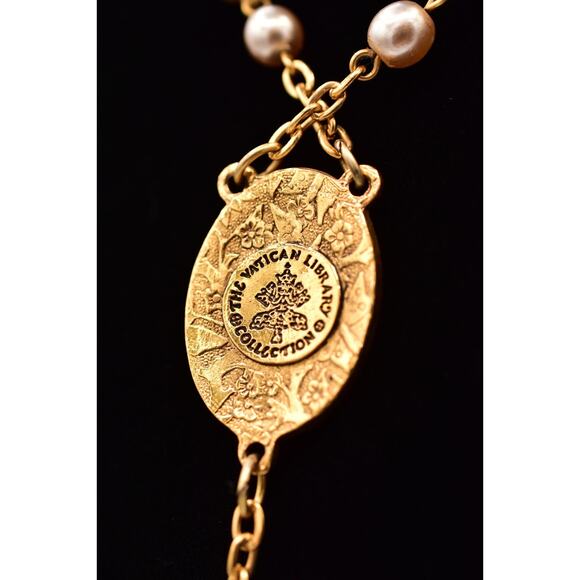 Vintage Vatican Library Collection Pearl Rosary Cross Necklace Gold Signed BinBQ - Picture 10 of 12